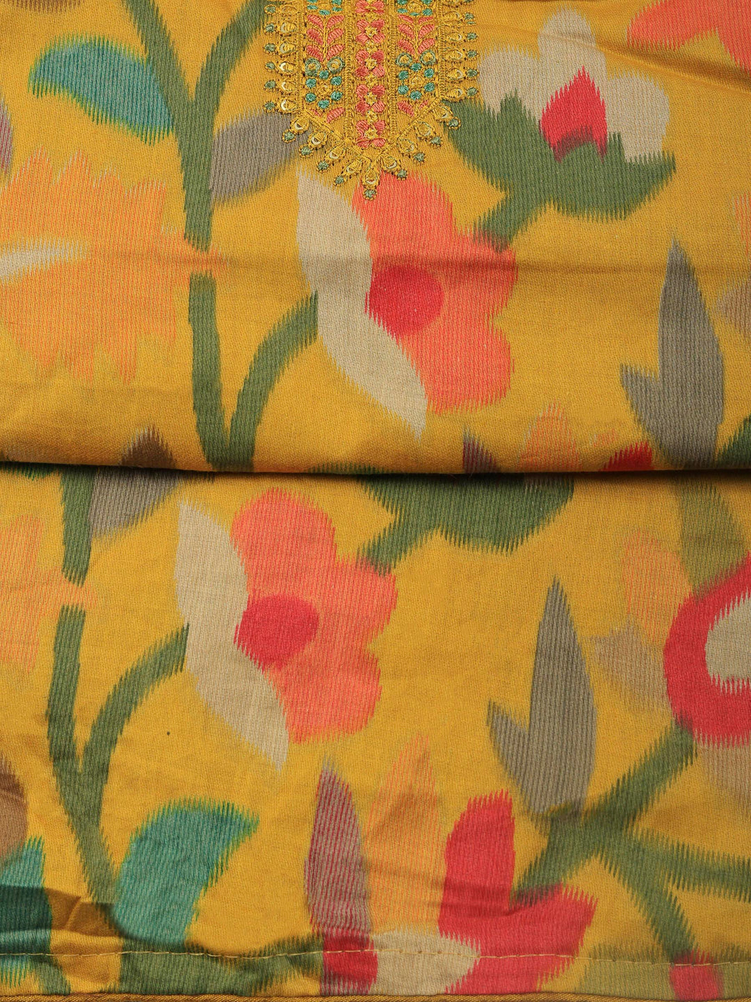 Mustard Printed Cotton Blend Unstitched Dress Material