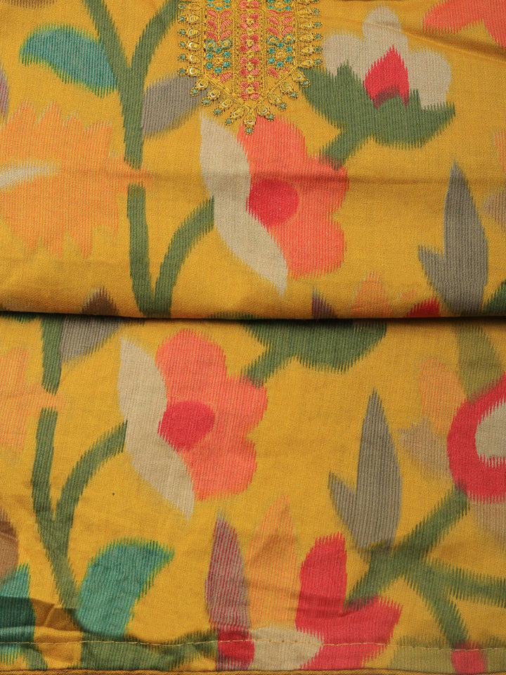 Mustard Printed Cotton Blend Unstitched Dress Material
