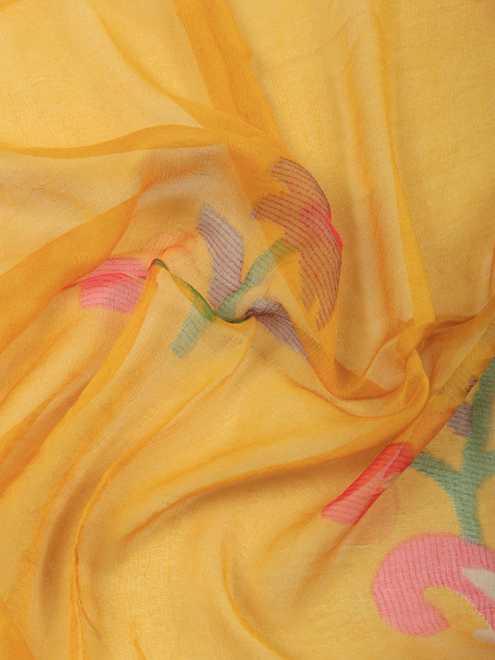 Mustard Printed Cotton Blend Unstitched Dress Material