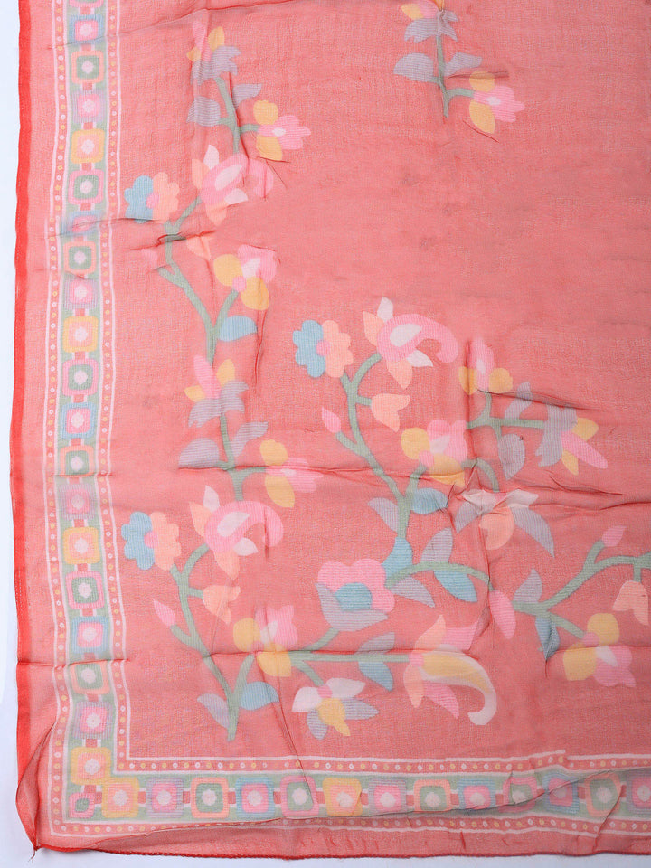 Red Printed Cotton Blend Unstitched Dress Material