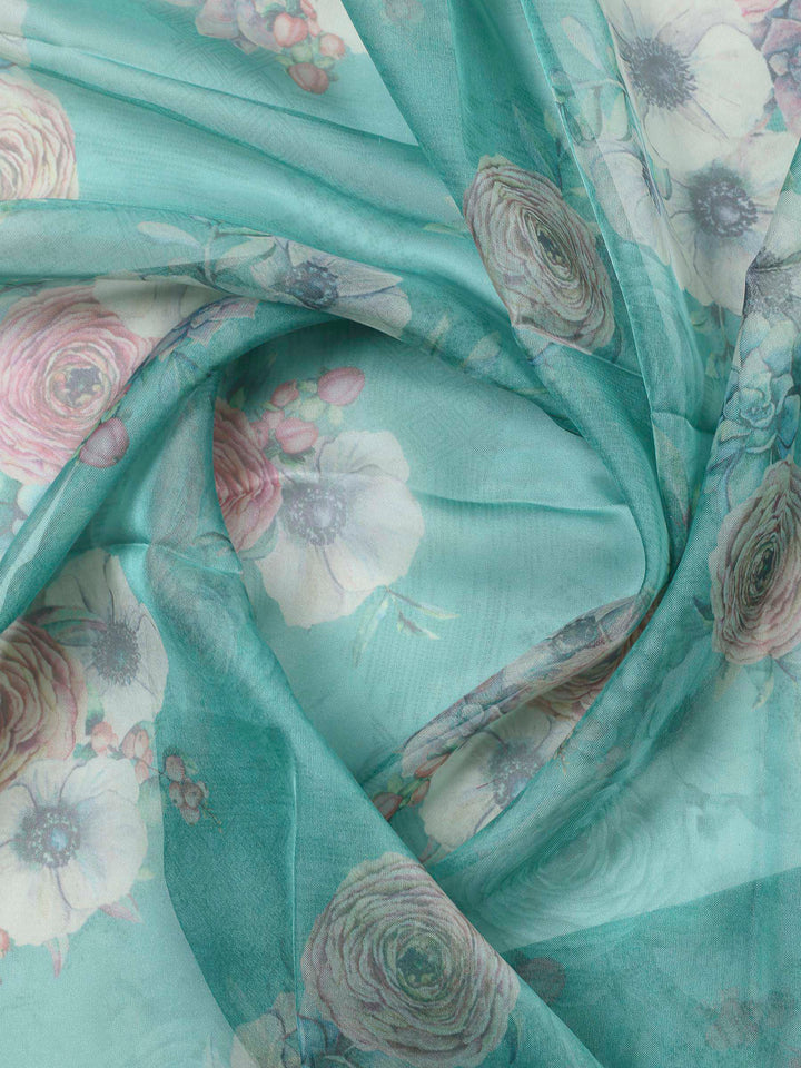Beige-Green Embroidery Chanderi Unstitched Dress Material