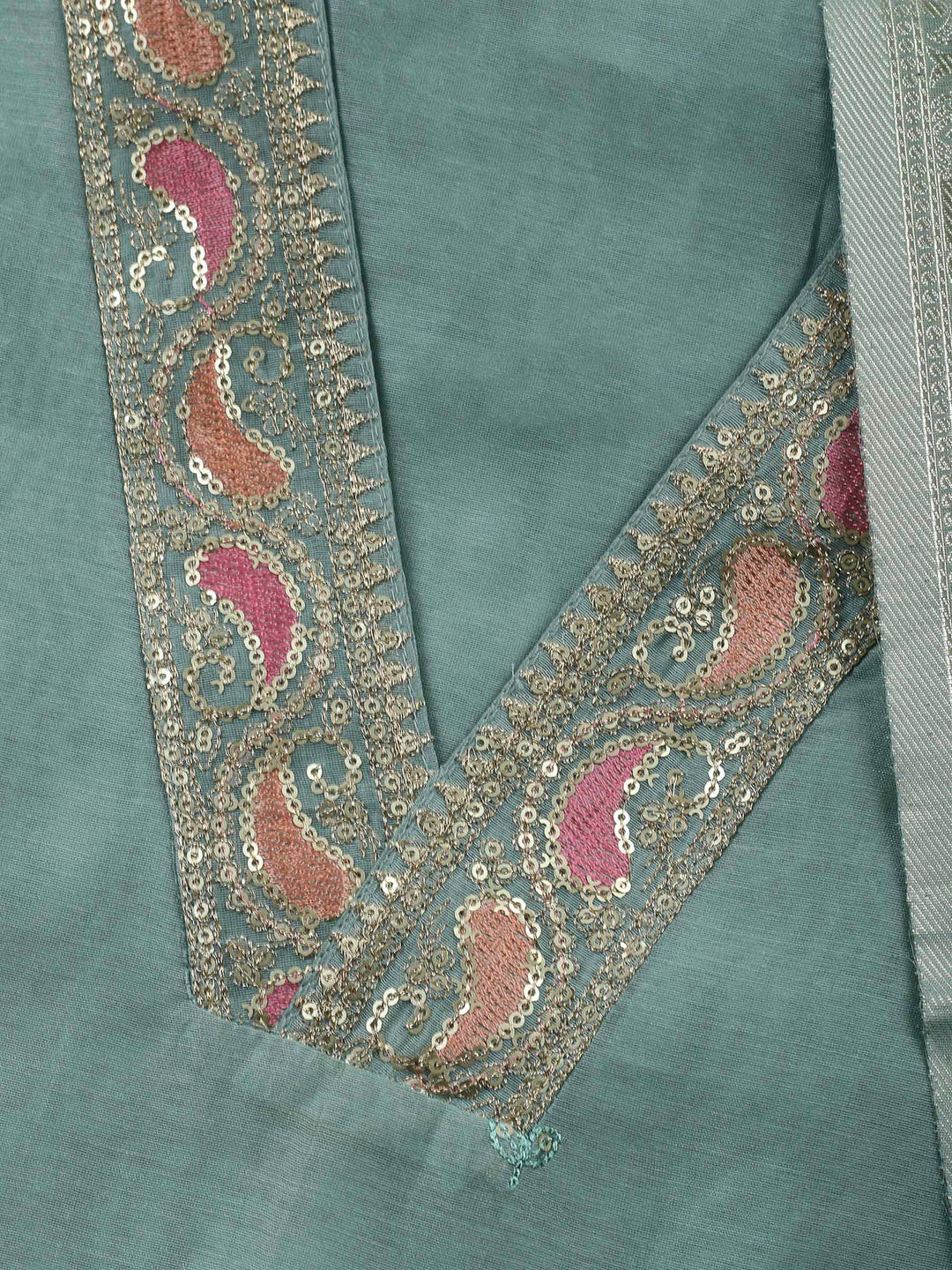 Aqua Embroidery Chanderi Unstitched Dress Material