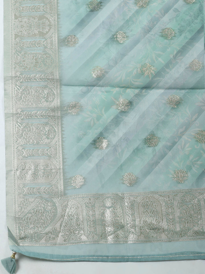 Aqua Embroidery Chanderi Unstitched Dress Material