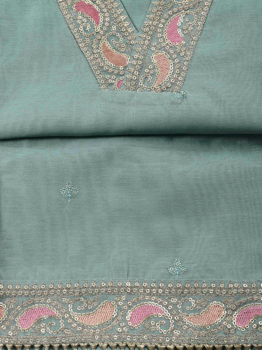 Aqua Embroidery Chanderi Unstitched Dress Material
