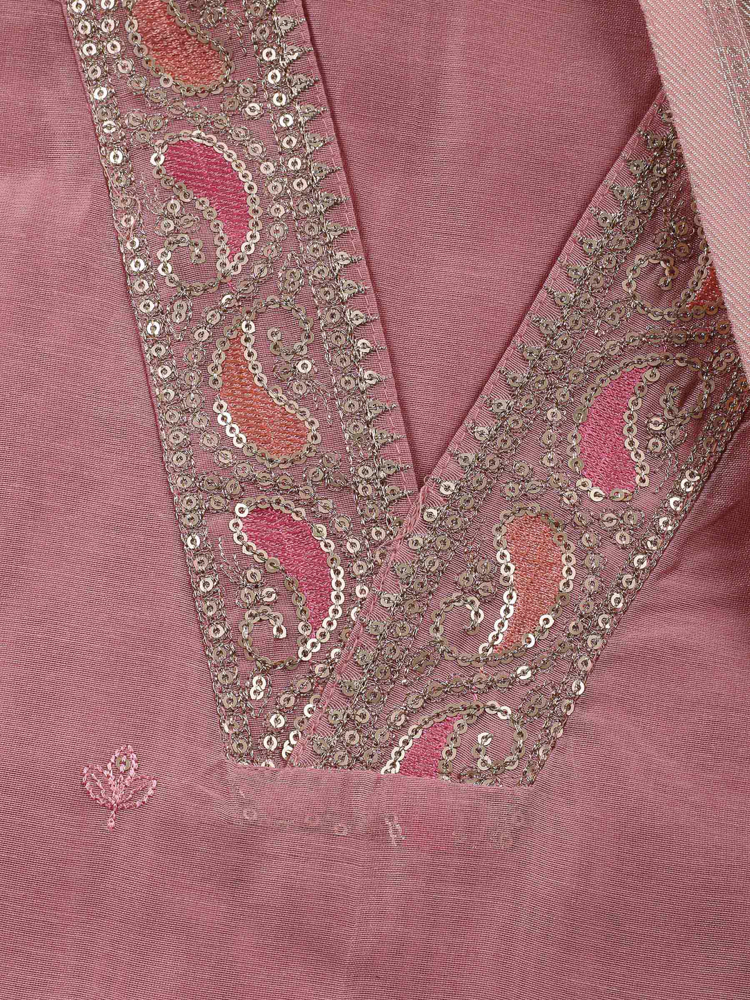 Dusty Pink Embroidery Chanderi Unstitched Dress Material