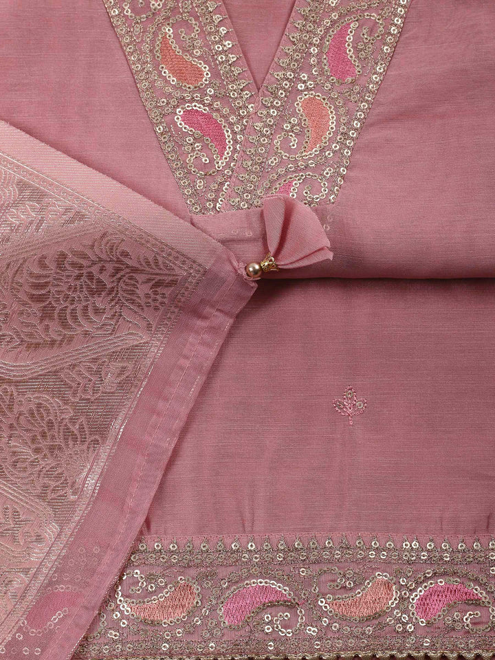 Dusty Pink Embroidery Chanderi Unstitched Dress Material