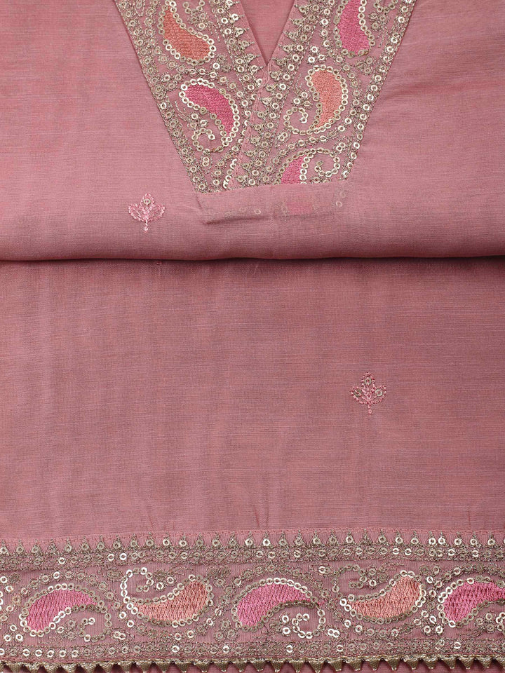 Dusty Pink Embroidery Chanderi Unstitched Dress Material