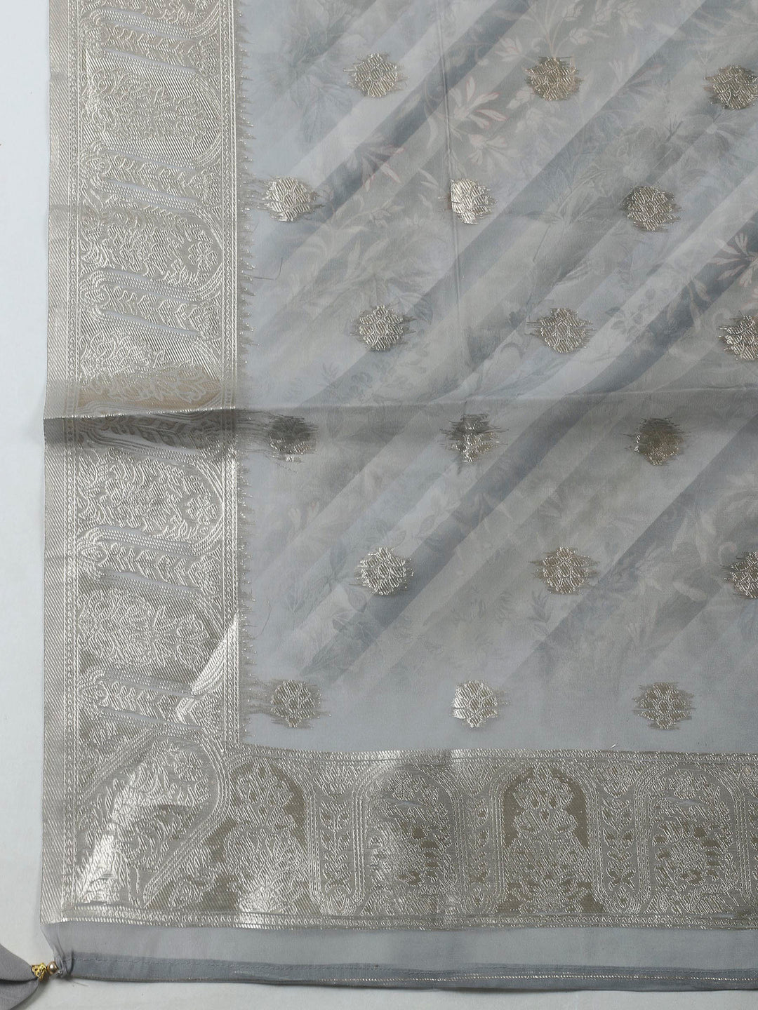 Grey Embroidery Chanderi Unstitched Dress Material