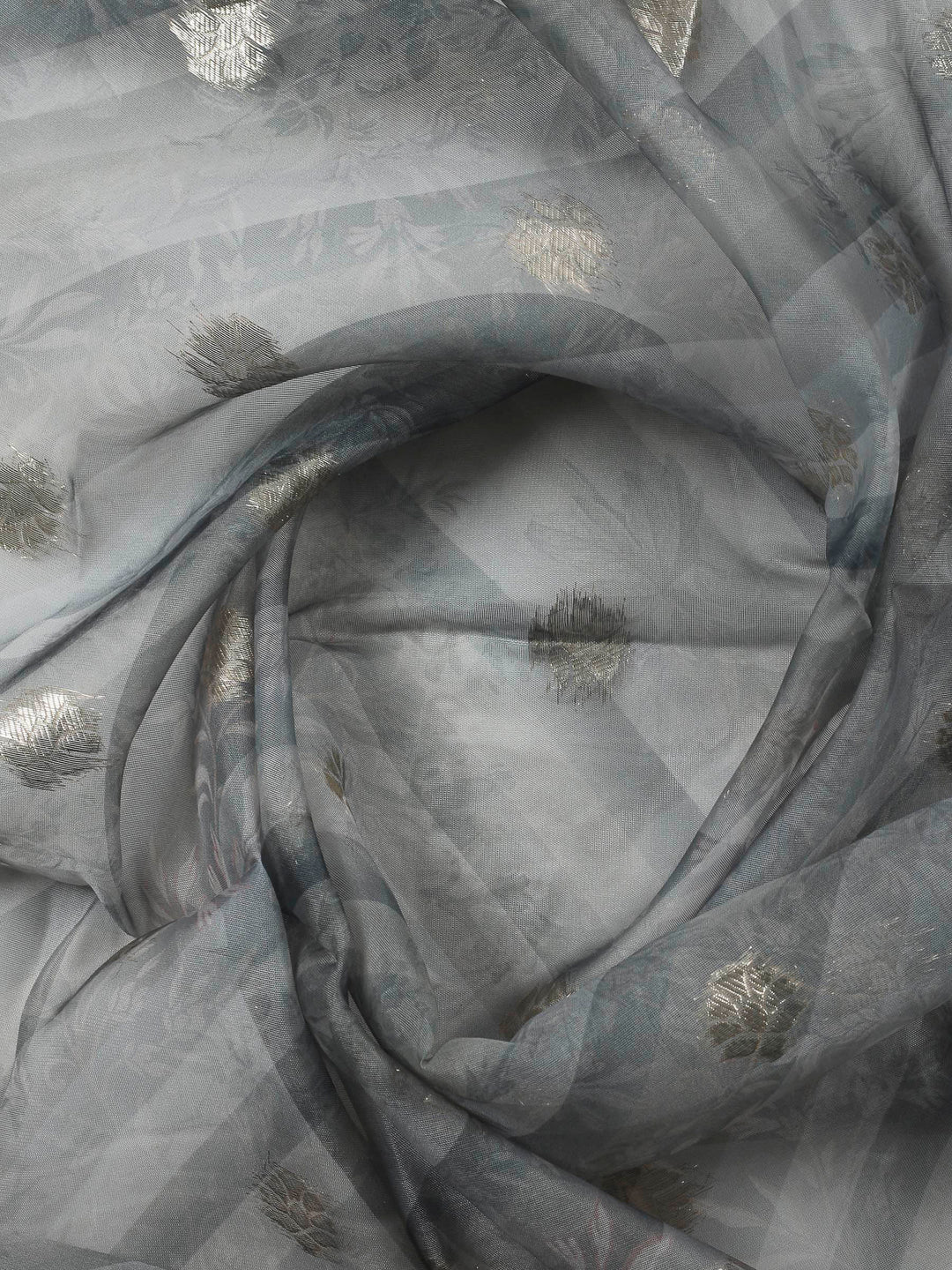 Grey Embroidery Chanderi Unstitched Dress Material