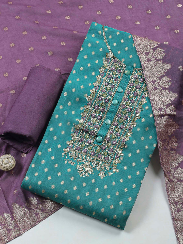 Green Embroidery Chanderi Unstitched Dress Material
