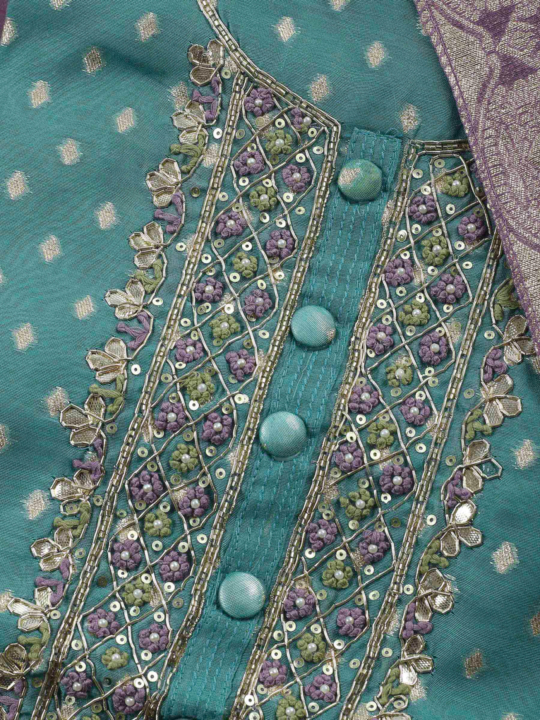 Green Embroidery Chanderi Unstitched Dress Material