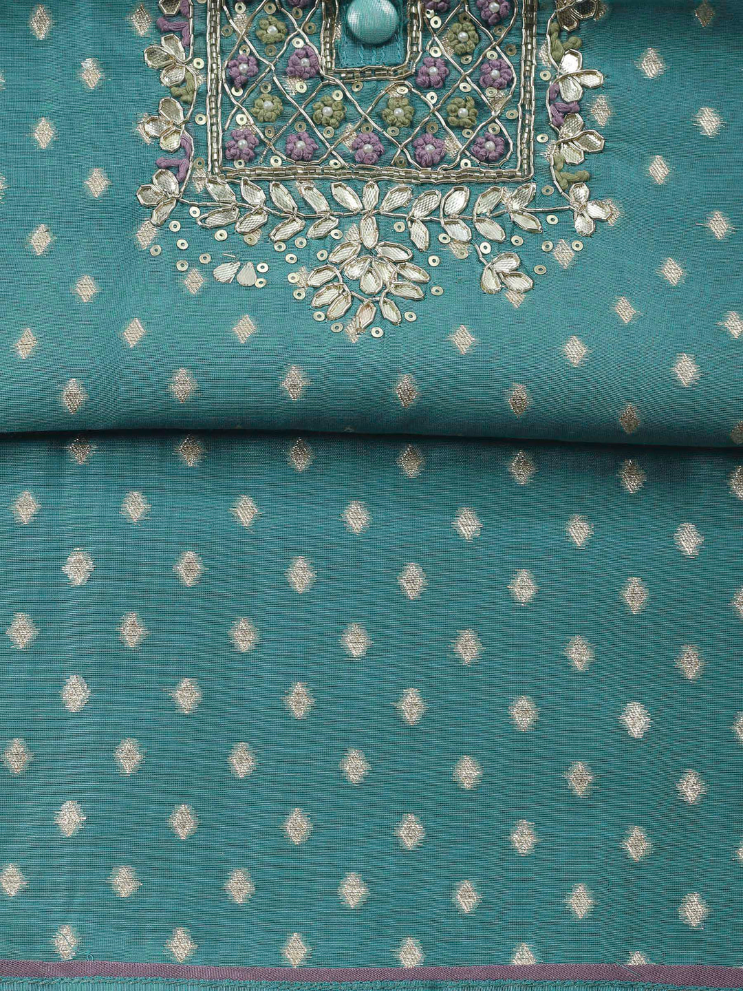 Green Embroidery Chanderi Unstitched Dress Material