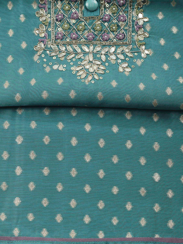 Green Embroidery Chanderi Unstitched Dress Material
