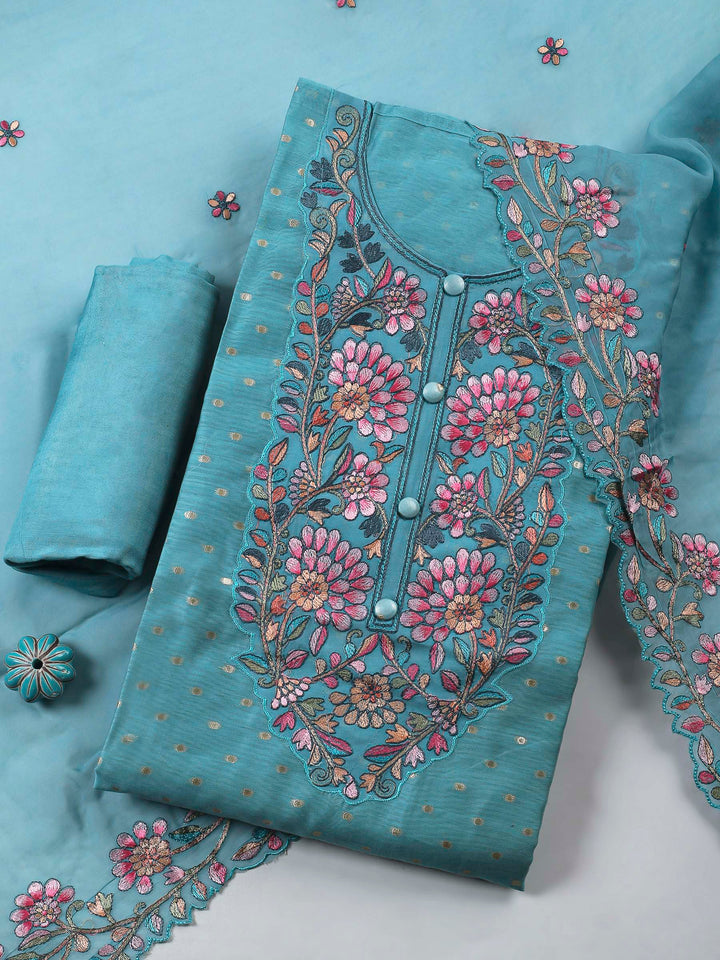 Firozee Embroidery Chanderi Unstitched Dress Material