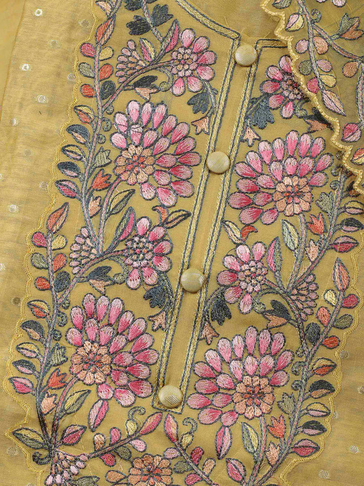 Mustard Embroidery Chanderi Unstitched Dress Material