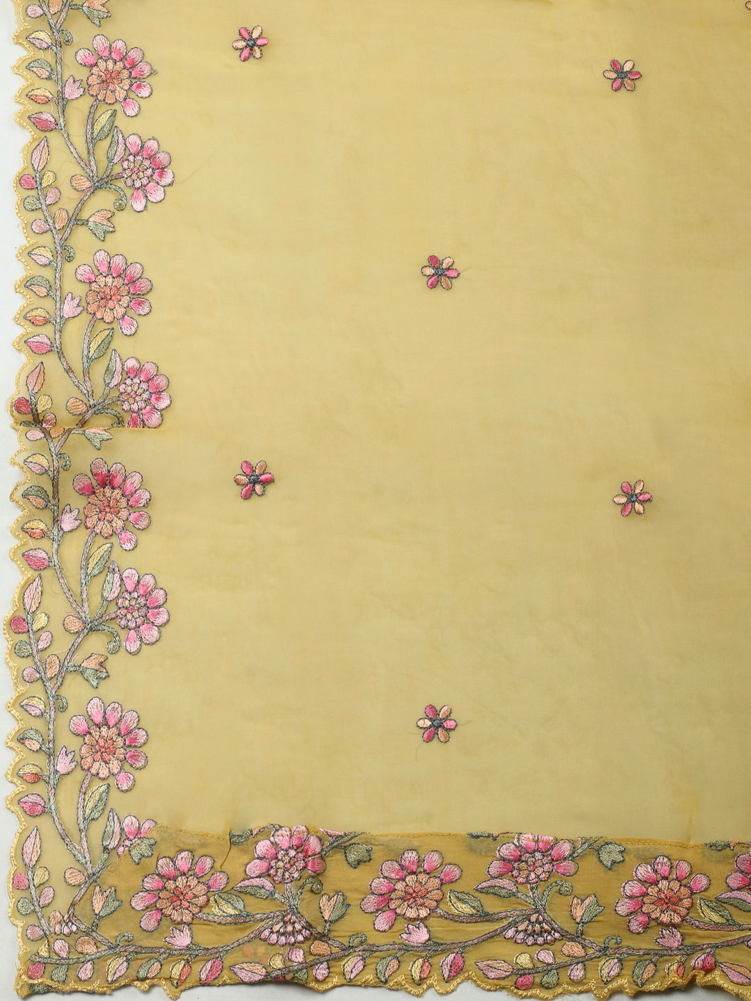 Mustard Embroidery Chanderi Unstitched Dress Material