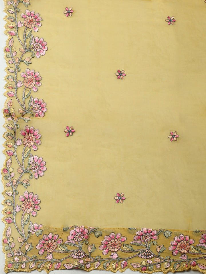 Mustard Embroidery Chanderi Unstitched Dress Material