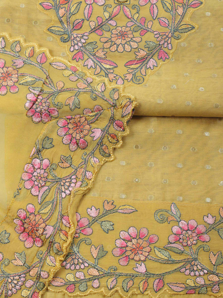 Mustard Embroidery Chanderi Unstitched Dress Material