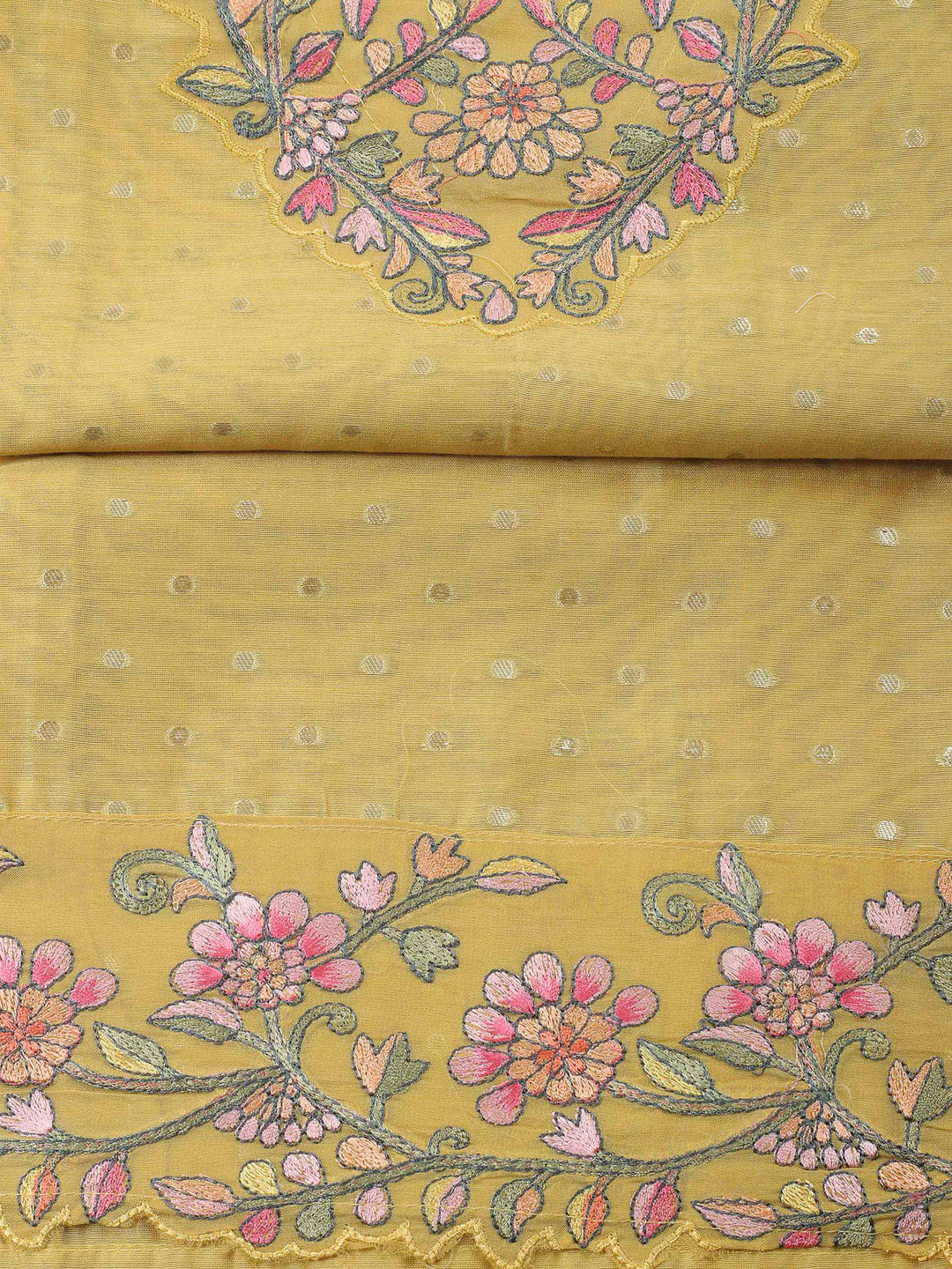 Mustard Embroidery Chanderi Unstitched Dress Material
