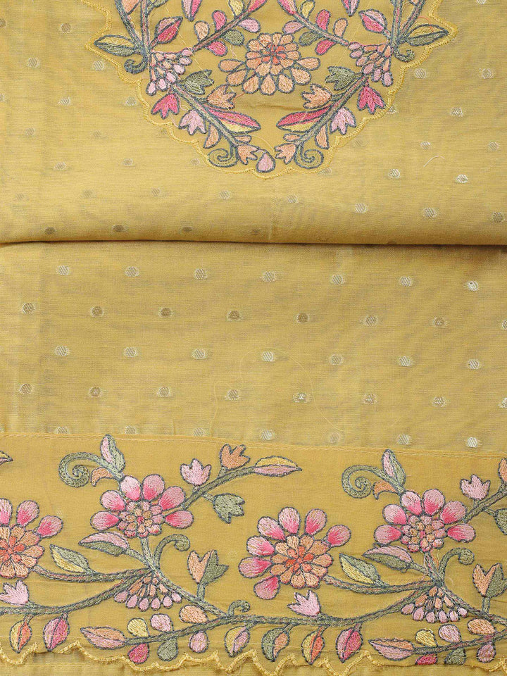 Mustard Embroidery Chanderi Unstitched Dress Material