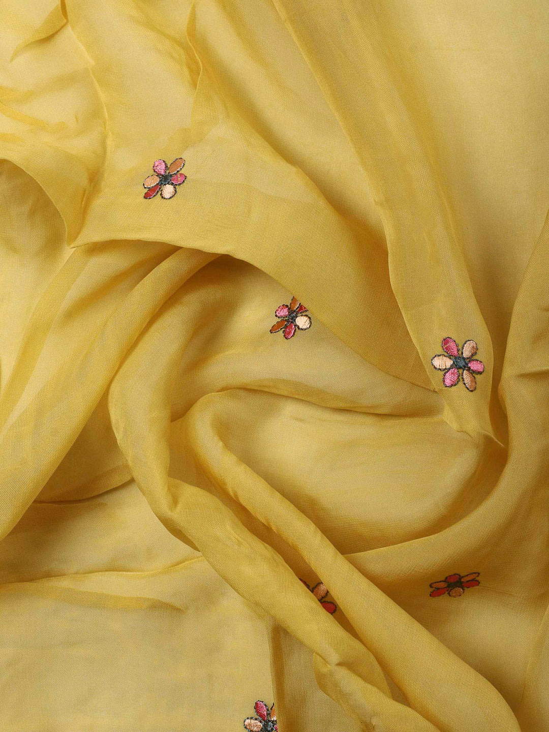 Mustard Embroidery Chanderi Unstitched Dress Material