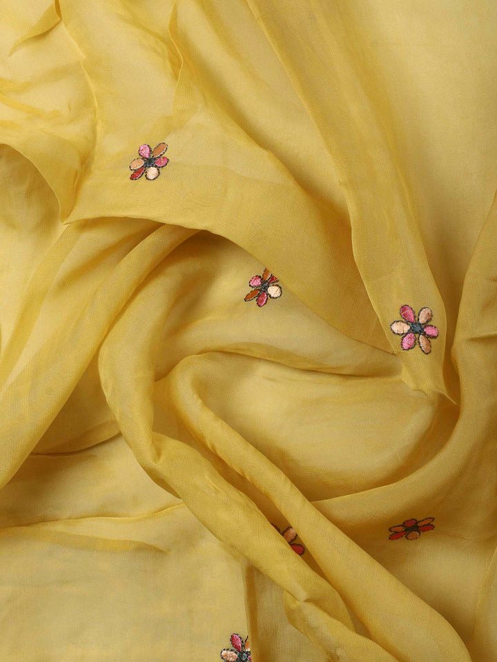 Mustard Embroidery Chanderi Unstitched Dress Material