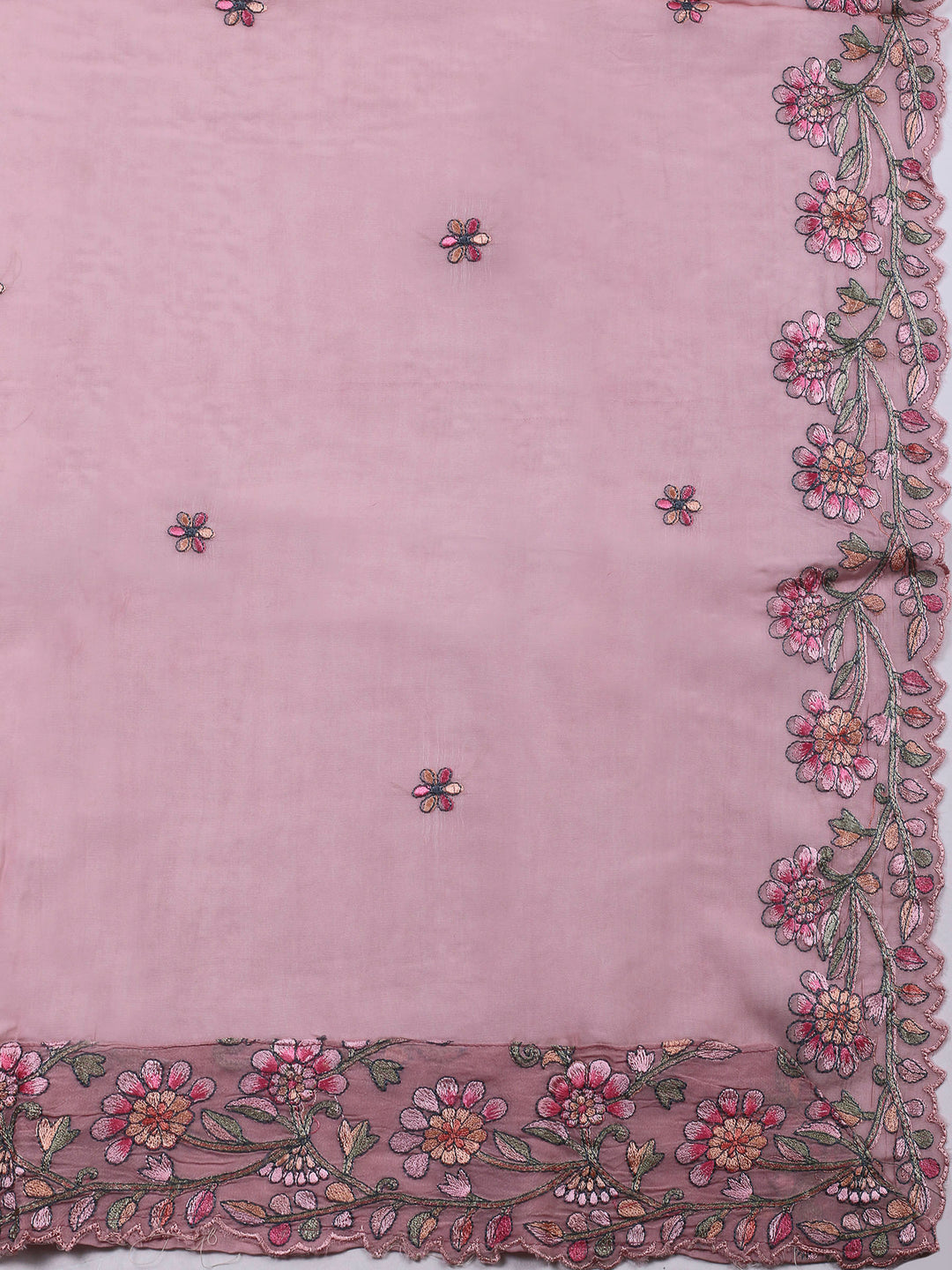 Onion Pink Embroidery Chanderi Unstitched Dress Material