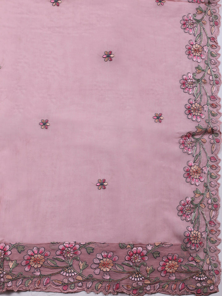 Onion Pink Embroidery Chanderi Unstitched Dress Material