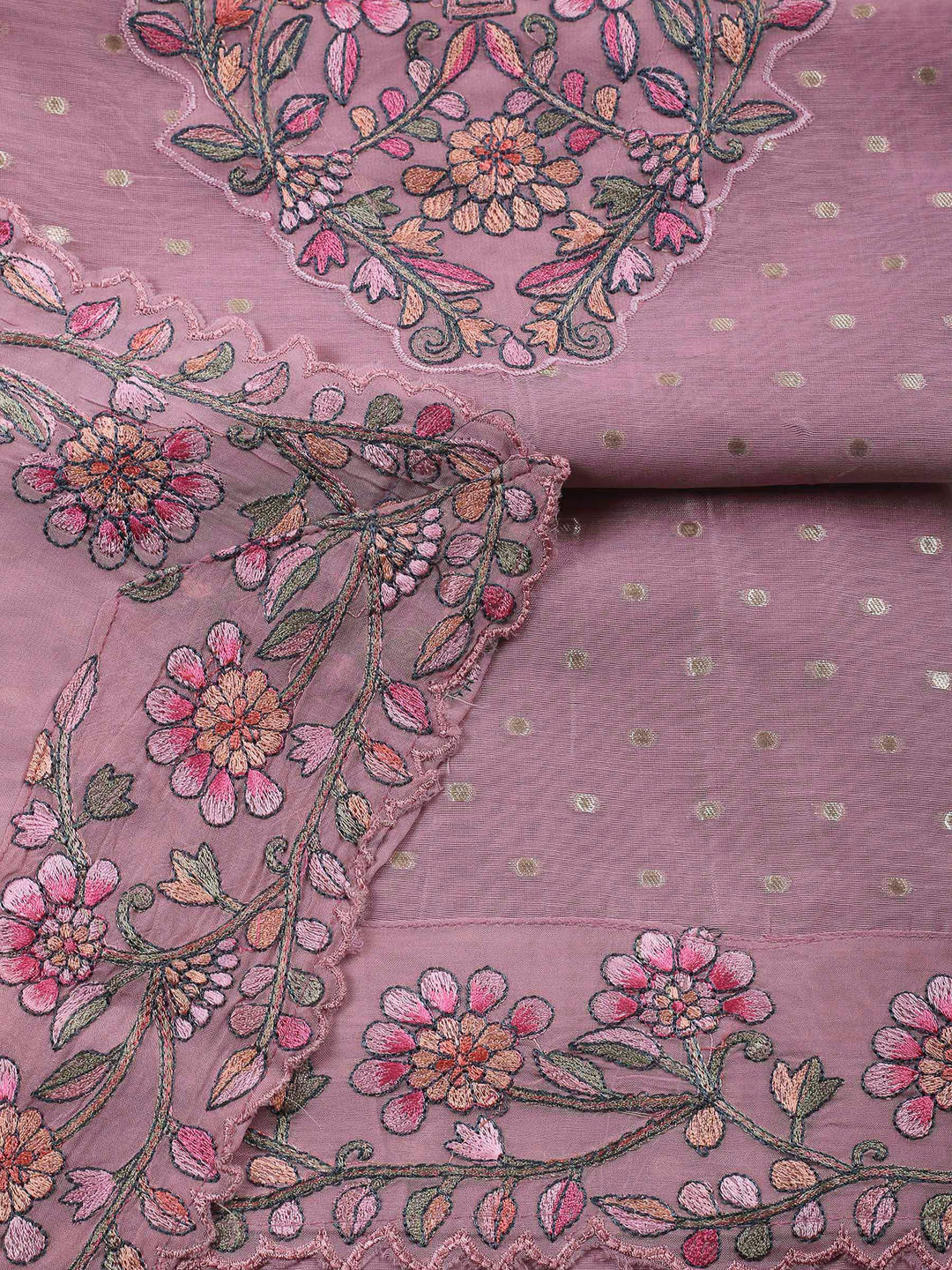 Onion Pink Embroidery Chanderi Unstitched Dress Material