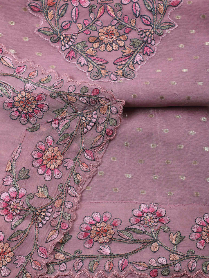 Onion Pink Embroidery Chanderi Unstitched Dress Material