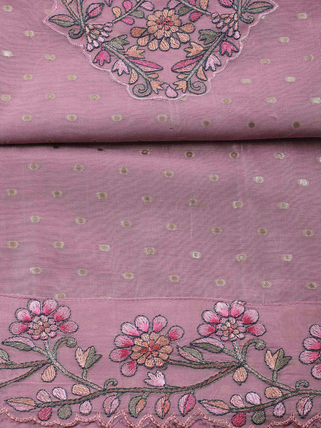 Onion Pink Embroidery Chanderi Unstitched Dress Material