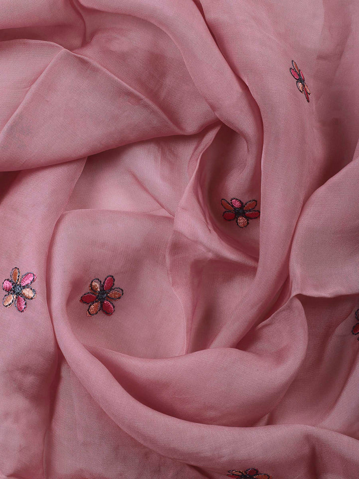 Onion Pink Embroidery Chanderi Unstitched Dress Material