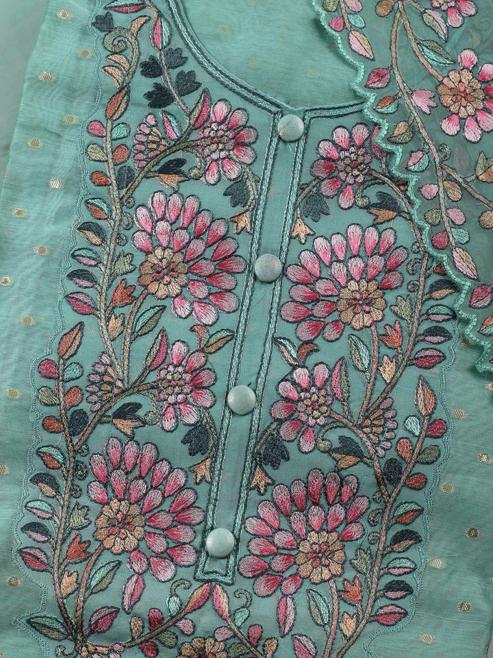 Sea Green Embroidery Chanderi Unstitched Dress Material