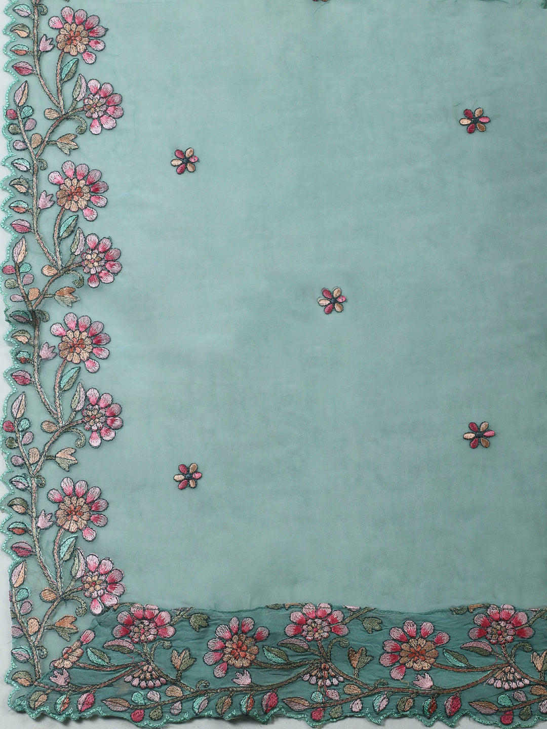 Sea Green Embroidery Chanderi Unstitched Dress Material