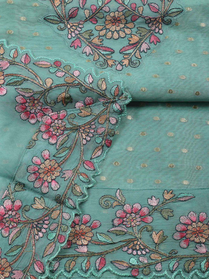 Sea Green Embroidery Chanderi Unstitched Dress Material