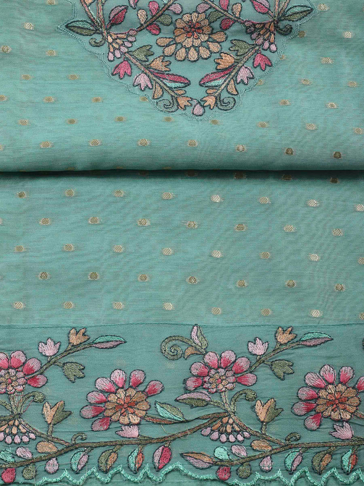 Sea Green Embroidery Chanderi Unstitched Dress Material
