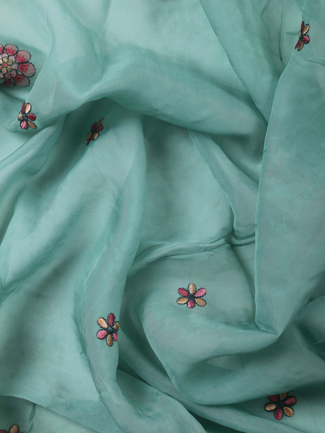 Sea Green Embroidery Chanderi Unstitched Dress Material