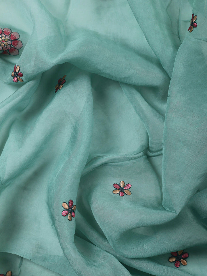 Sea Green Embroidery Chanderi Unstitched Dress Material