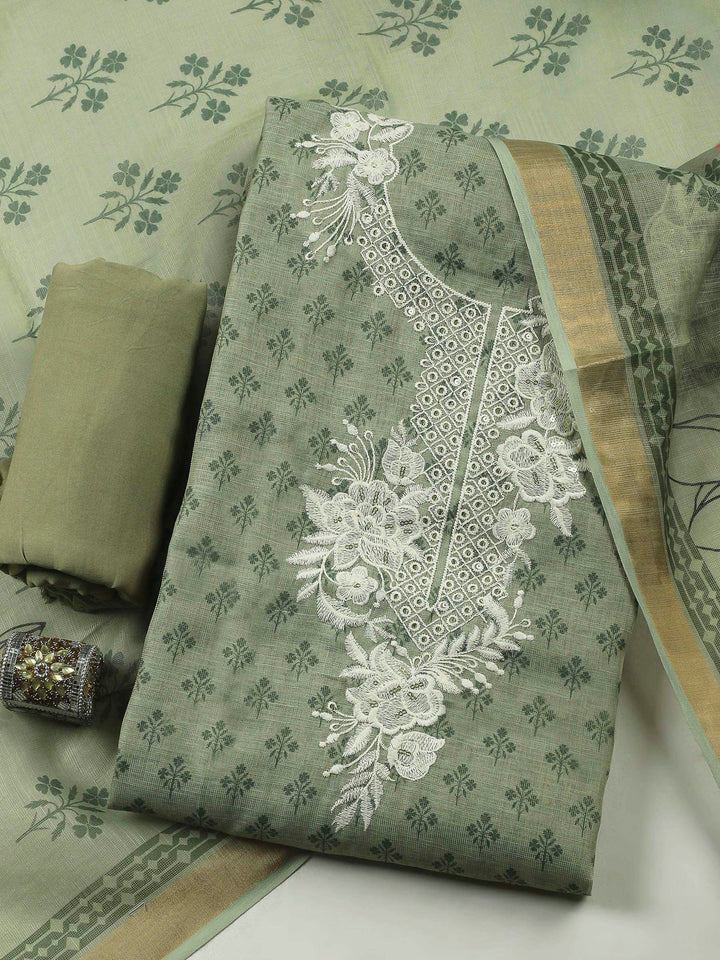 Aqua Green Embroidery Chanderi Unstitched Dress Material