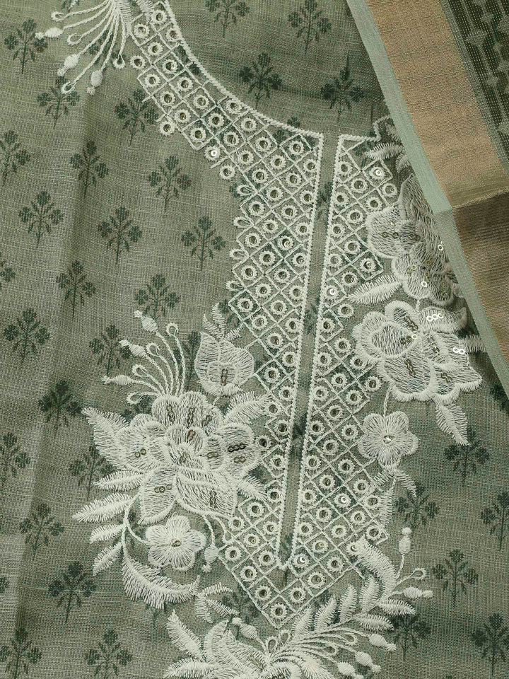 Aqua Green Embroidery Chanderi Unstitched Dress Material
