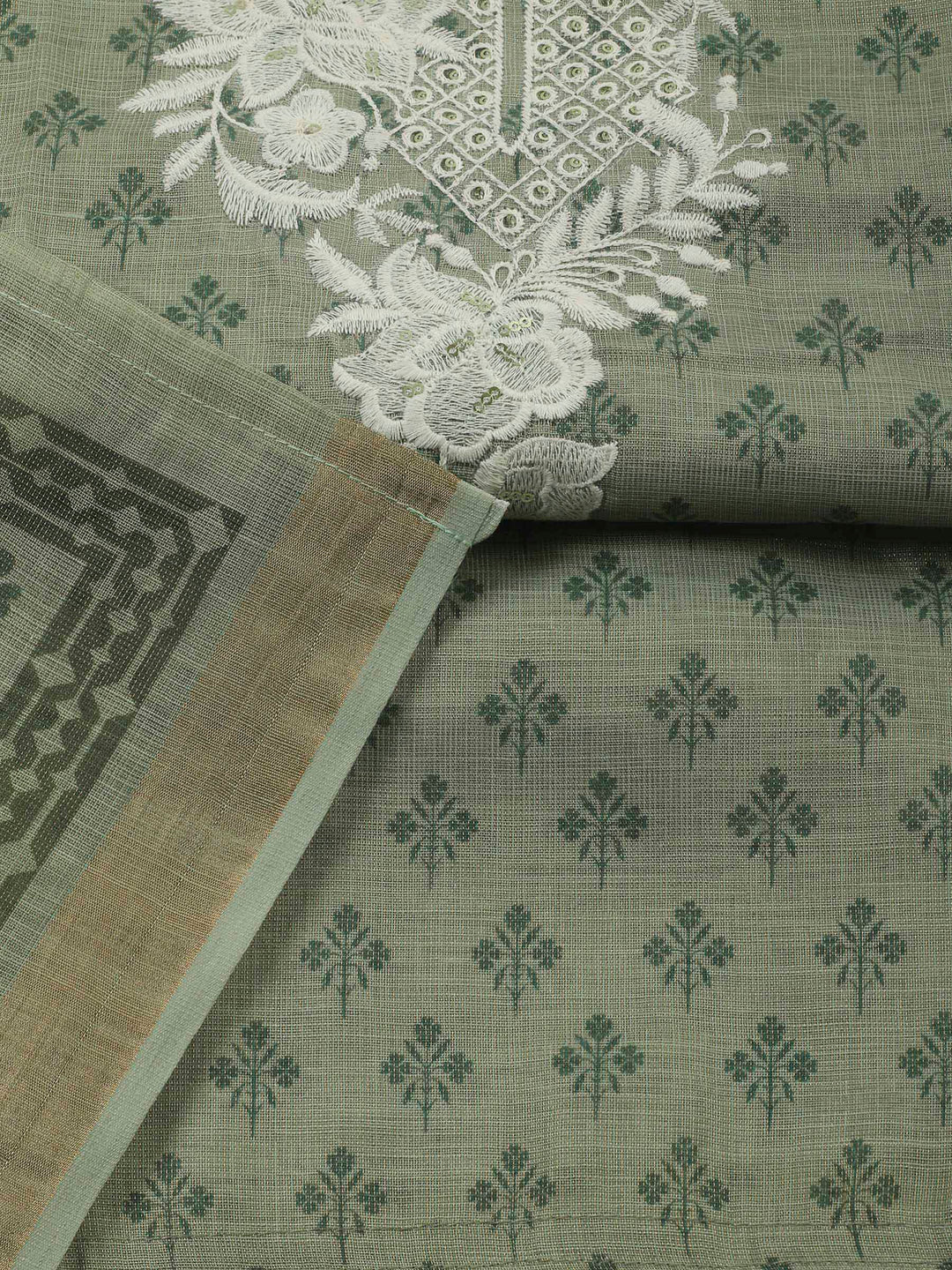 Aqua Green Embroidery Chanderi Unstitched Dress Material