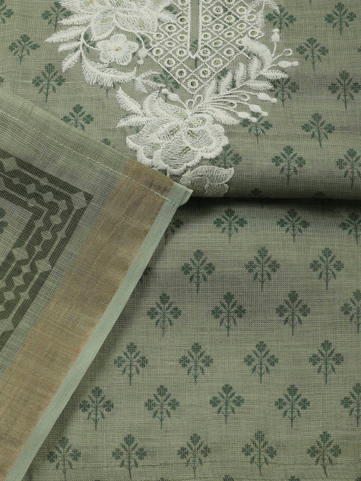 Aqua Green Embroidery Chanderi Unstitched Dress Material