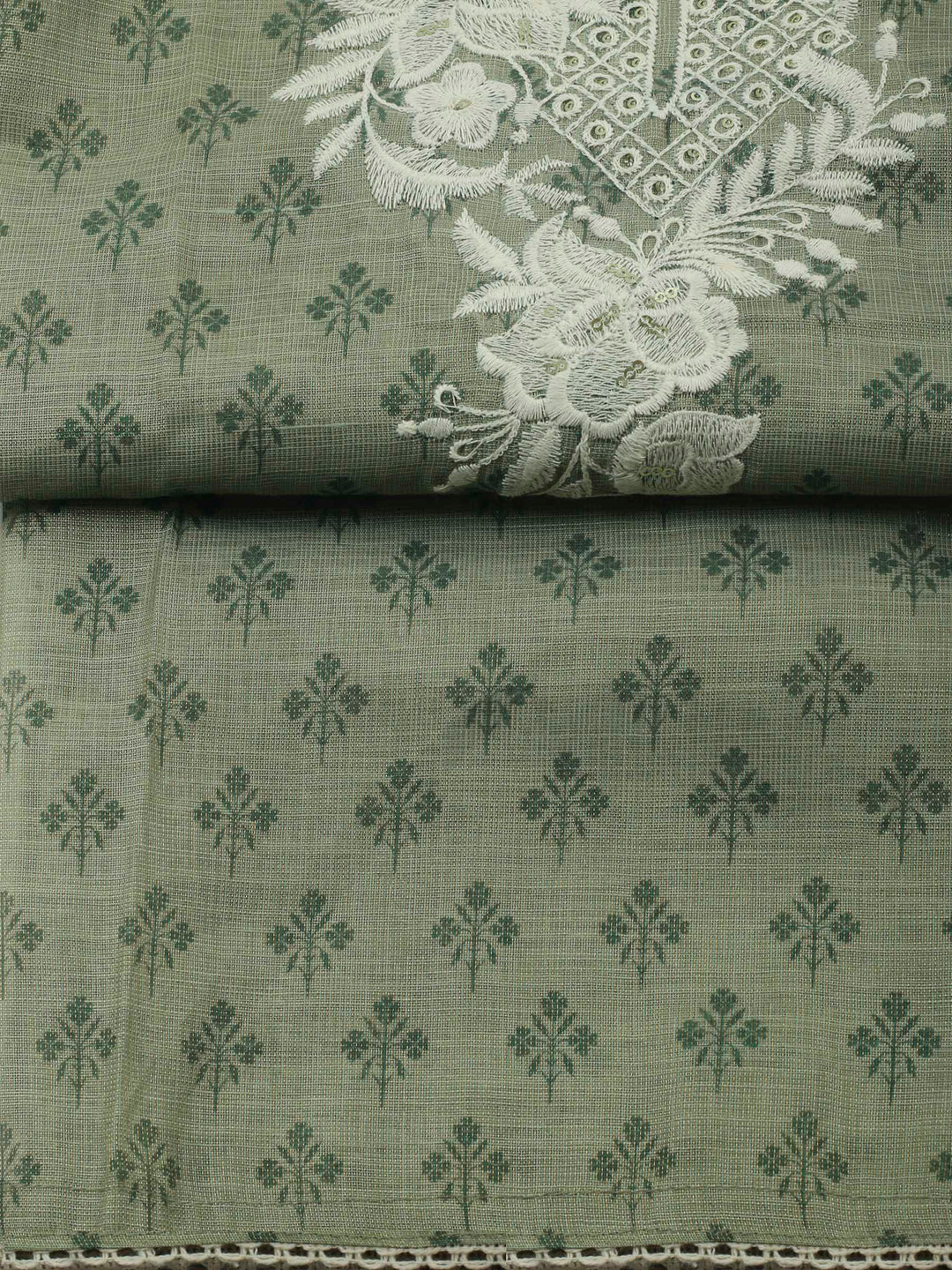 Aqua Green Embroidery Chanderi Unstitched Dress Material