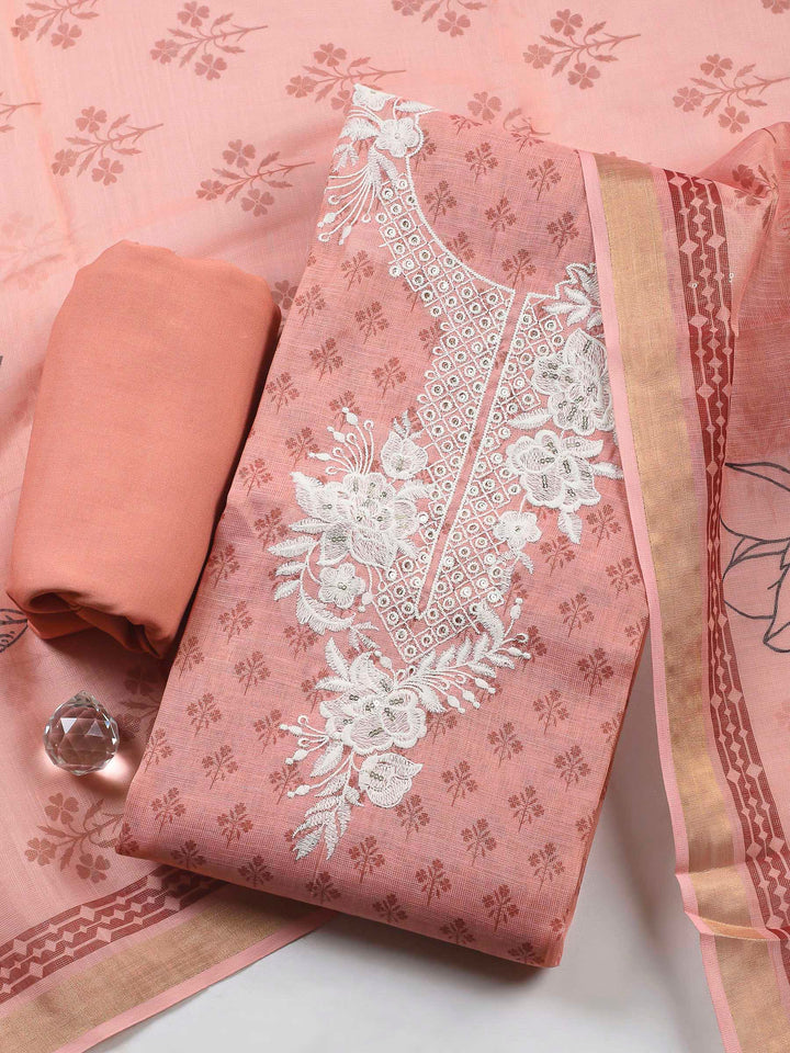Pink Embroidery Chanderi Unstitched Dress Material