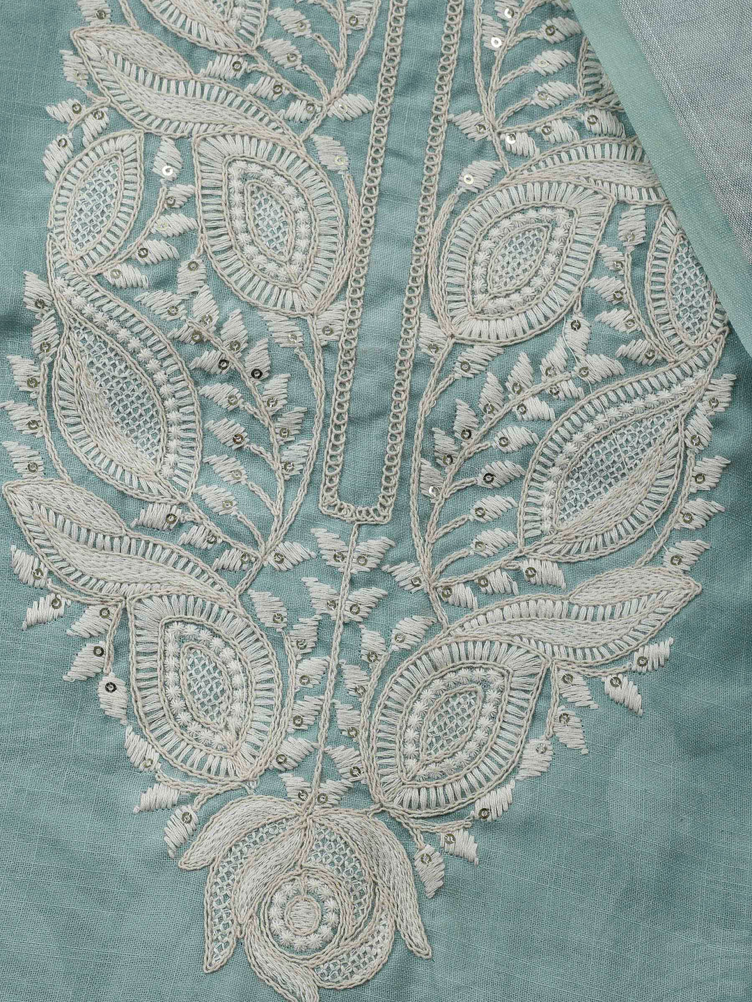 Aqua Green Embroidery Cotton Blend Unstitched Dress Material