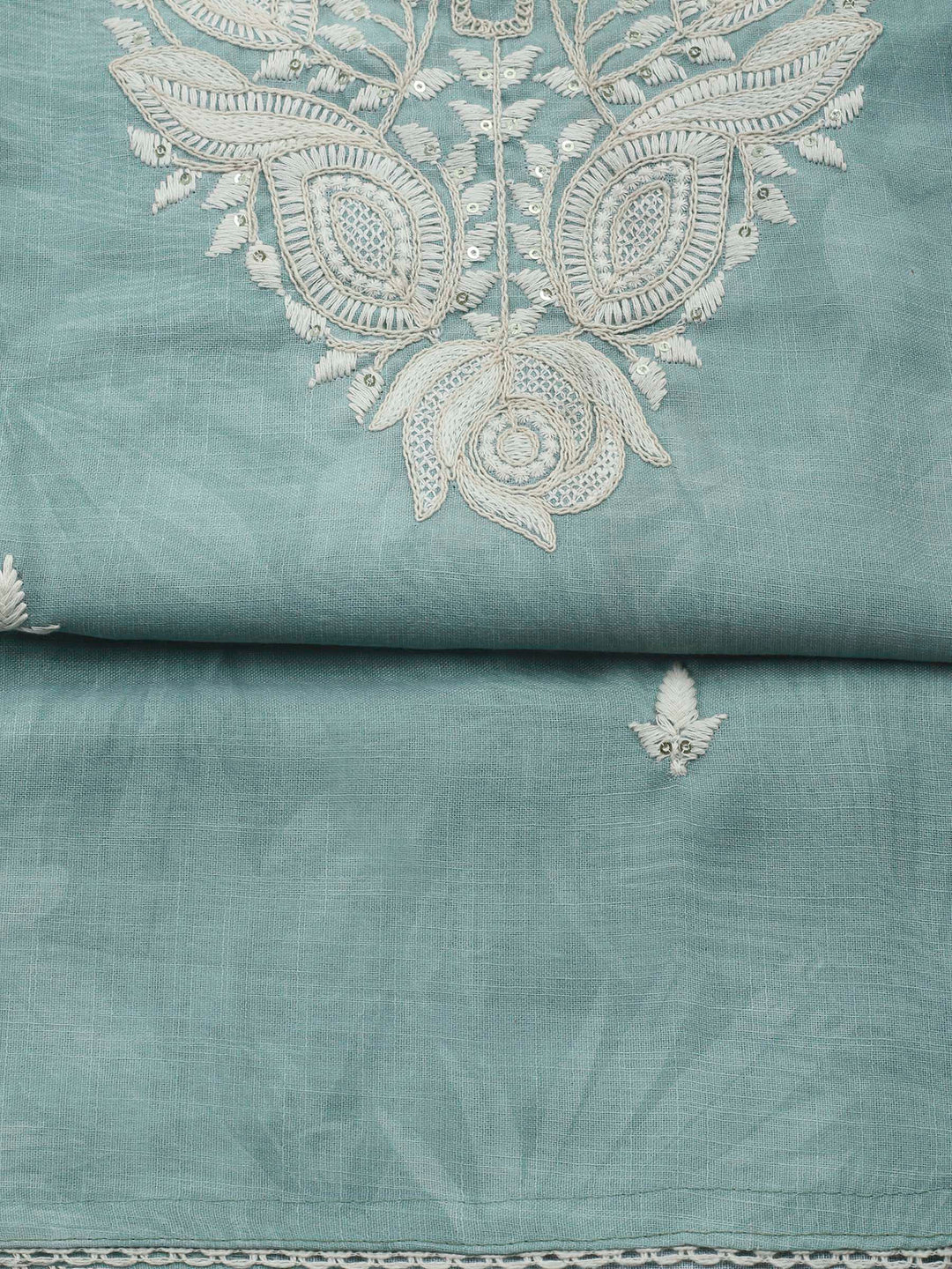 Aqua Green Embroidery Cotton Blend Unstitched Dress Material