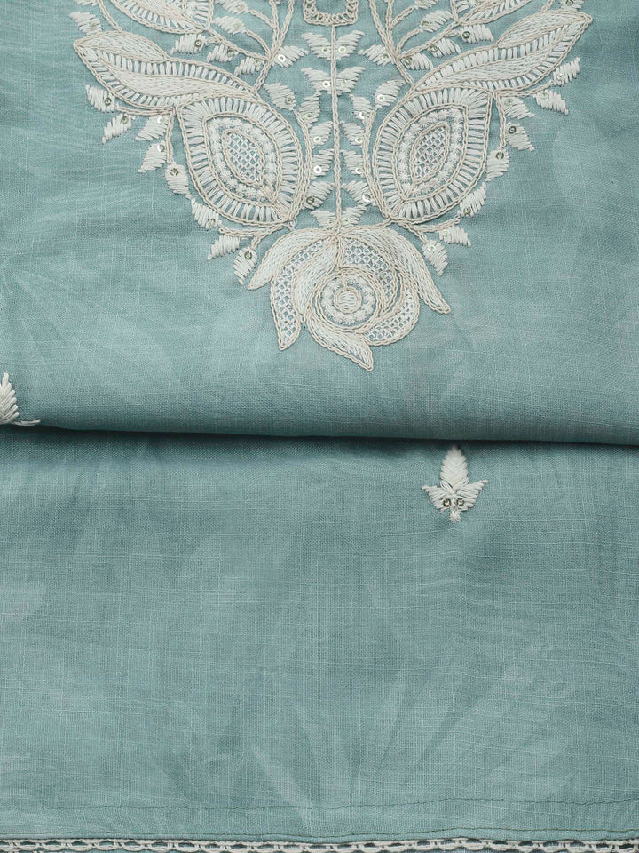 Aqua Green Embroidery Cotton Blend Unstitched Dress Material