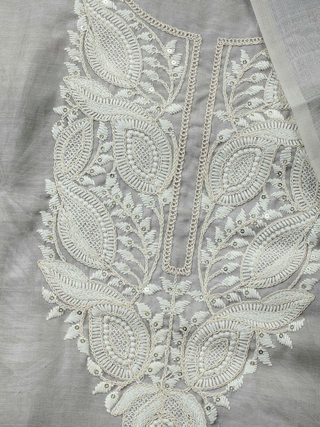 Beige Embroidery Cotton Blend Unstitched Dress Material