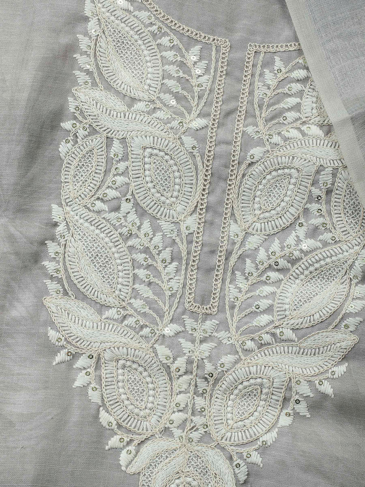 Beige Embroidery Cotton Blend Unstitched Dress Material