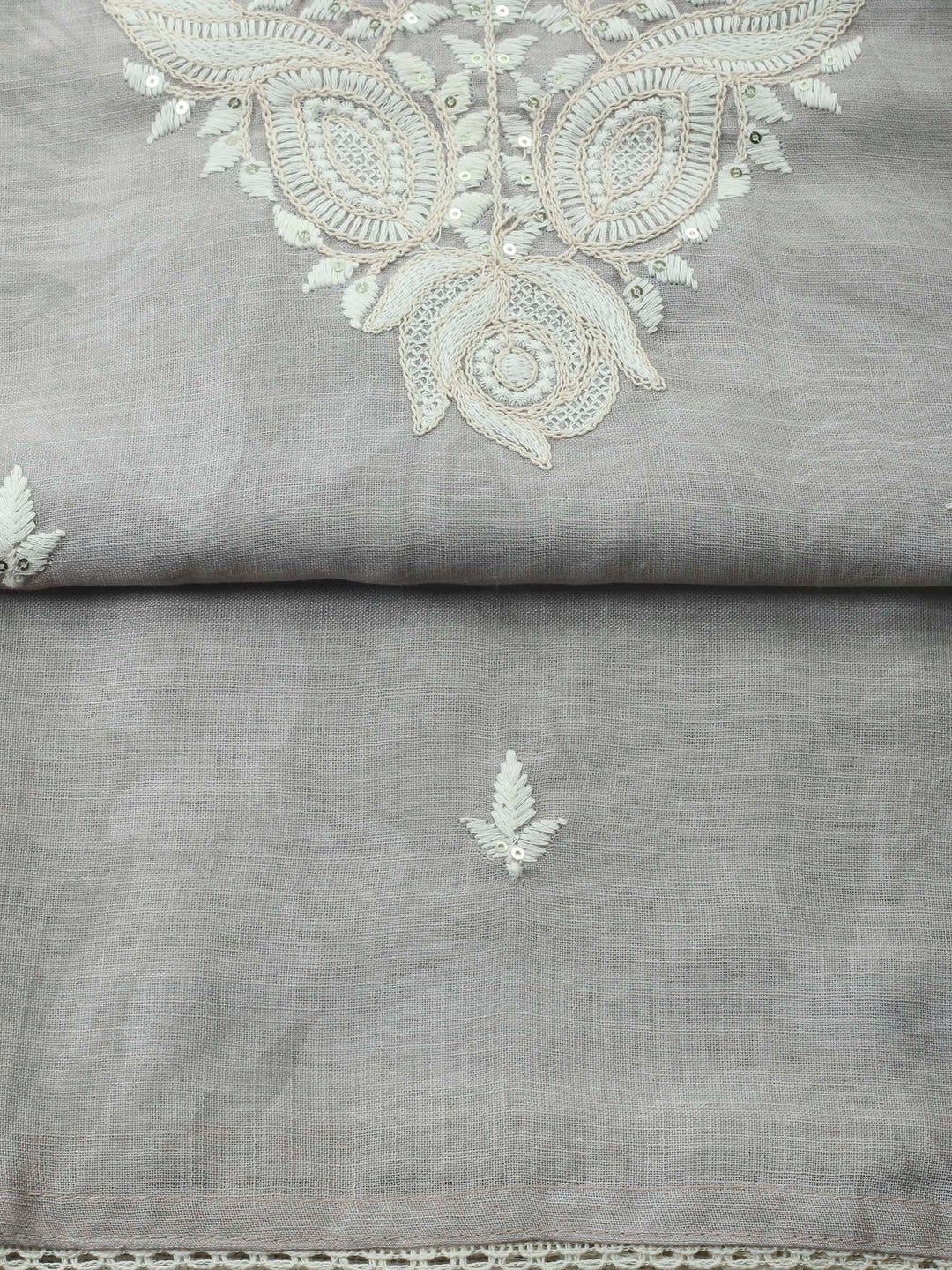 Beige Embroidery Cotton Blend Unstitched Dress Material